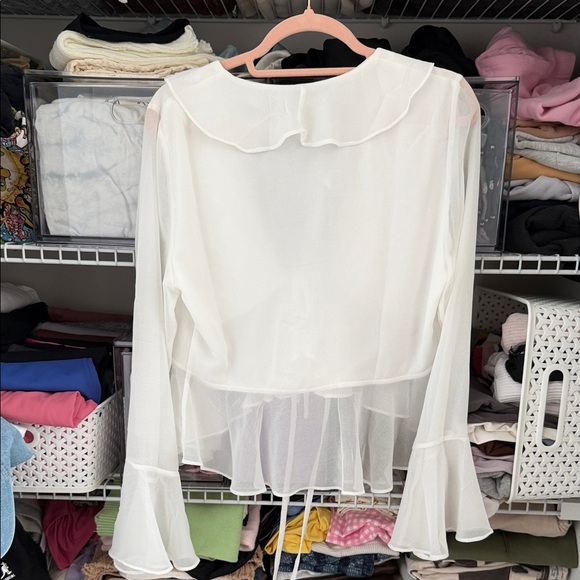 Lulu's White Ruffle Sheer Blouse - Picture 3 of 3